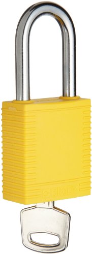 Brady Plastic Lockout/Tagout Padlock, Keyed Alike, 1-3/4" Body Length, 1-1/2" Shackle Clearance, Yellow (Pack of 6)