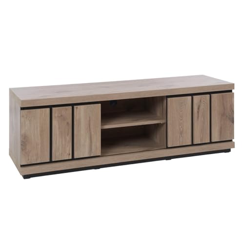 AltoBuy PHILEAS - Meuble TV 2 Portes Coulissantes Effet Claustra Finition Canyon