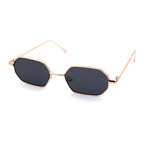 Image of Hexagon Metal Rim Pimp Style Retro Vintage Style Narrow Sunglasses Gold Black