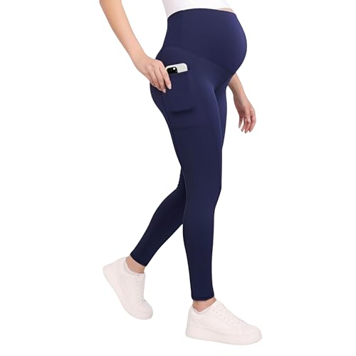 Image of Motherhood Maternity Women's Over the Belly Workout Activewear Pregnancy Leggings with Pockets