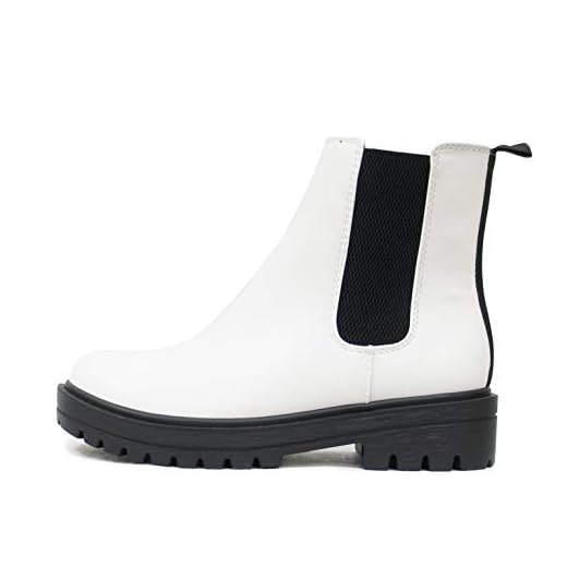 Soda Pilot ~ Women Lug Sole Low Heel Chelsea Fashion Ankle Bootie w/Double Elastic Gore (White, numeric_7)