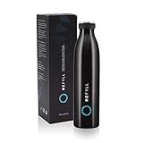 REFYLL Edelstahl Trinkflasche “dailyFYLL” - 500ml, 750ml, 1l - Auslaufsichere Thermosflasche mit doppelwandiger Vakuum Isolierung - Isolierflasche für Sport, Uni, Büro, Schule (Schwarz, 1000 ml)