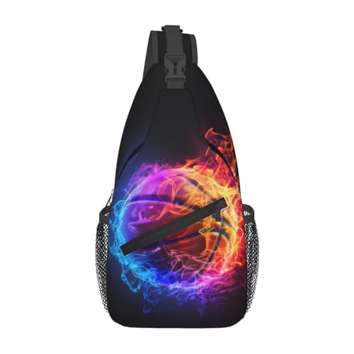 MAGIFUN Basketball Print Sling Bag Chest Shoulder Backpack Sport Ball on Fire Crossbody Bags for Men Women Water Resistant Shoulder Bag for Travel Hiking Outdoor Sports
