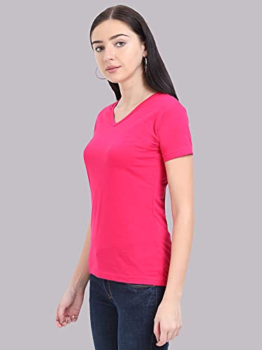 Image of FLEXIMAA Women's Cotton Plain V Neck Half Sleeve T-Shirt