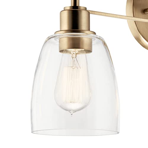 Image of Kichler Meller 3-Light Industrial Vanity Light, Champagne Bronze | Modern vanity light with clear glass for bathroom mirrors (24.25 inch x 11.25 inch x 7 inch), 55102CPZ