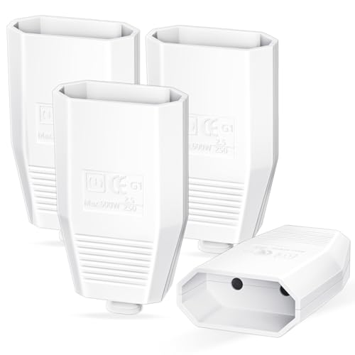 Eurokupplung 4 St&uuml;cke Schuko Kupplung, Kupplung 250V/2,5A Eurokupplung Flach Europ&auml;ische Kopplung Euroflachkupplung Schuko Kupplung Flach Schuko Buchse mit Zugentlastung(Wei&szlig;)