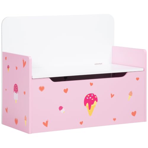ZONEKIZ 2 en 1 Baúl de Juguetes para Niños +18 Meses 50 kg 60x30x50 cm Rosa