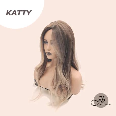 Miniatura 6 de KATTY - Peluca larga y rizada de color marrón oscuro con reflejos ondulados, sin pegamento, pelucas sintéticas naturales para uso diario (pelucas de