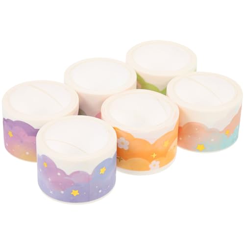 CLISPEED Cinta Adhesiva Decorativa Washi Tape 6 Piezas Estampado Sueños Nubes para Álbumes Cuadernos y Manualidades Adhesivo Artístico Multiuso Adecuado para Scrapbooking y DIY