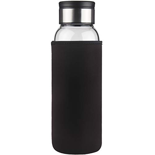 Life4u Borosilikat Trinkflasche Glas Wasserflasche mit Neoprenhülle BPA Free 1000 ml (Schwarz)