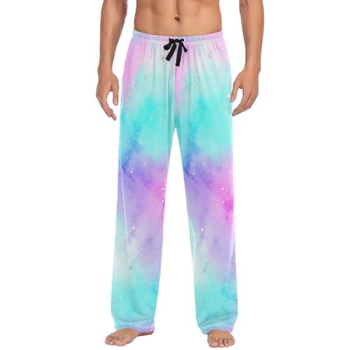 Pastel Tie Dye Lightweight Wide Leg Men's Pajama Bottoms, Pajama Pants with Pockets S