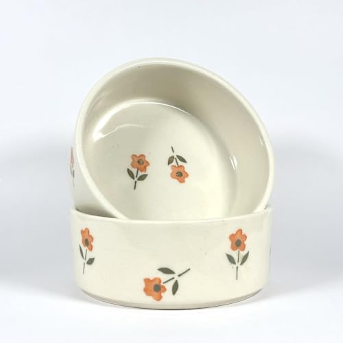 Image of SNS Handmade Ceramic Serving Bowl Set (Pack of 2) | Microwave Safe Cute Ceramic Bowl Set | Aesthetic Snack, Salad, Cereal, Dessert & Soup Bowl | Premium Kitchen & Breakfast Bowl (Red Florette Bowl)