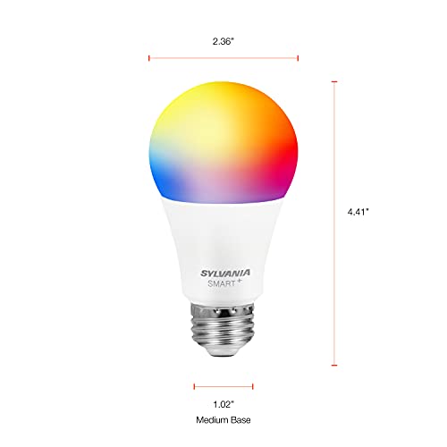 Image of Sylvania Smart Light Bulb, Bluetooth Mesh LED Bulb, Compatible with Alexa & Google Home, A19, 60W Equivalent, E26, RGBW Full Color & Adjustable White [2022 Model] (Pack of 1, 4 Count Total)