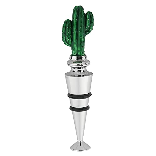 UPware Cactus-Shaped Zinc Alloy Wine Bottle Stopper - Reusable Beverage Preserver for Wine, Champagne, and Sparkling Drinks - Silver and Green, 4.38 Inch Tall