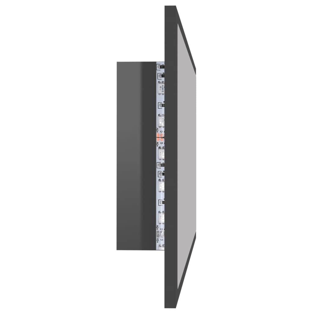 Lustro łazienkowe LED, wysoki połysk, szare, 80 x 8,5 x 37 cm, akrylowe, szafki i przechowywanie, szafki pod umywalkę, szafki łazienkowe