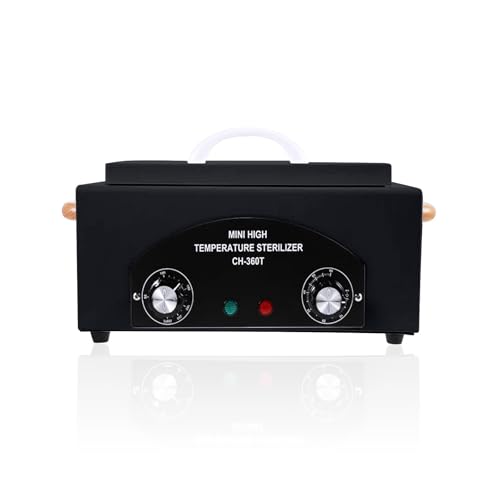 Creacloud Esterilizador manicura profesional, Aire caliente 200°C, calor seco Caja 1,5L 300W, temporizador 0-60 min, para salón de uñas, peluquería y dental (negro)