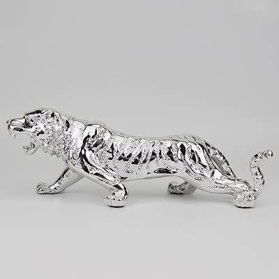 Crysdaralovebi Golden/Silver Resin Tiger Decoration Car Model Home Decoration Wedding Christmas Birthday Gift (Silver,30X10X10cm)