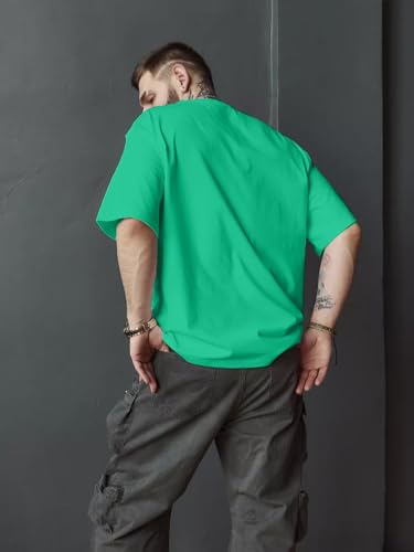Image of LEOTUDE Half Sleeve Oversized Cottonblend Round Neck Drop Shoulder Printed Men's T-Shirt (Color Black)