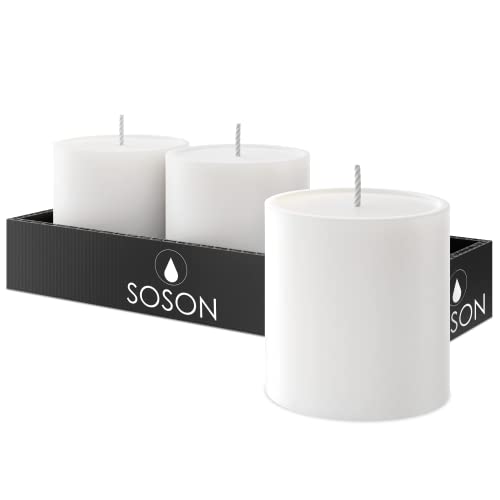 Simply Soson Set Of 3 White Pillar Candles 3" X 3" | Unscented Candles | Large Candle For Candle Holders Velas Decorativas White Candles Pillar Velas Blancas Fall Pillar Candles Bulk Wedding Decor #TOP22
