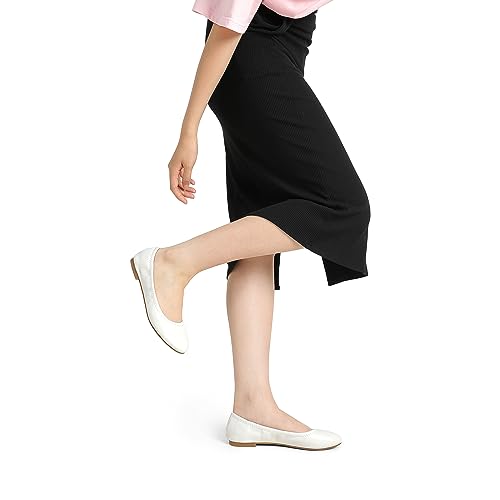 DREAM PAIRS Women's Slip On Round Toe Ballerina Ballet Flats Pumps Shoes,Size 6,White,Sole-Happy - Image 6