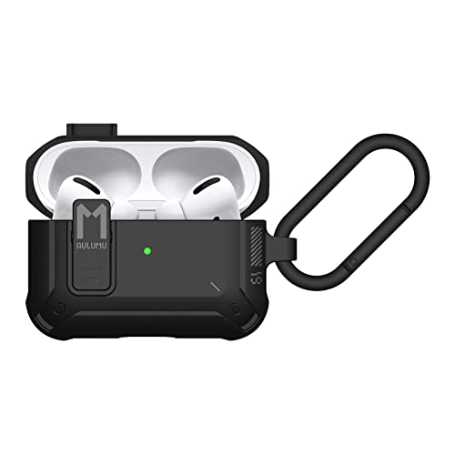 Image of Aulumu A19 AirPods Pro Case [2nd /1st Generation] with Lock | Full-Body Protective Tough Cover with Keychain | Compatible with Apple Airpods Pro(2022 /2019) Case | for Men Women, Cool Black