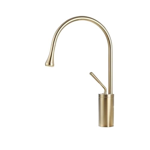 Lyvqzpwlr Brushed Gold Short Bathroom Basin Pillar Taps, Brushed Brass Drop Style Basin Faucet Hot Cold Mixer Tap 360 Swivel Waterfall Multicolor(Brushed Gold Short)