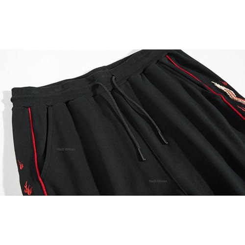 Men's Japanese Streetwear Jogger Pants for Men Red Dragon Embroidered Drawstring Pants Mens Baggy Casual Trouser4