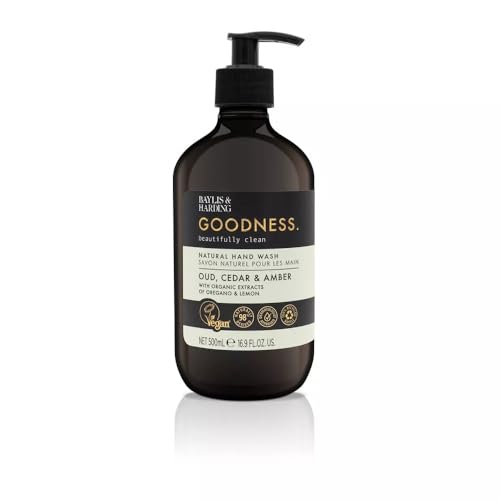 Baylis & Harding Liquid Hand Soap Wash with Dispenser, Goodness, Oud Cedar & Amber, 16.9oz/500ml