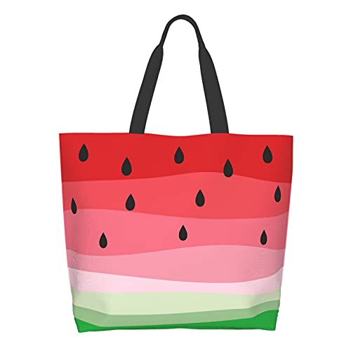 Famame Summer Fruit Watermelon Canvas Tote Bag Large Women Casual Shoulder Bag Handbag Reusable Multipurpose Shopping Grocery Bag For Outdoor