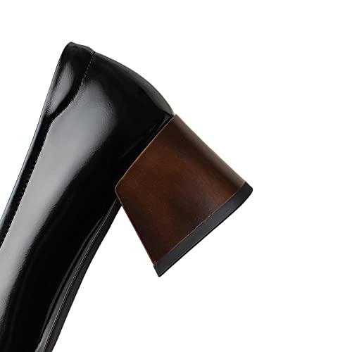 Image of TinaCus Genuine Leather Women's Square Toe Handmade Chunky Heels Slip On Casual Loafers Shoes(Black, US9.5)