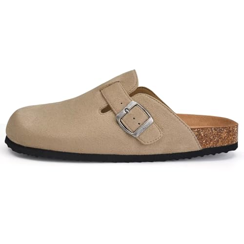 Image of Torotto Womens Clogs Cork Footbed Suede Slippers Arch Support Potato Shoes with Adjustable Buckle