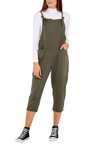 Salopette en coton vert pour femme style Lagenlook italien décontracté