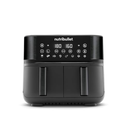 nutribullet Air Fryer Double Bac 8L, friteuse sans huile 2850W, friteuse à air chaud avec 8 modes de cuisson, et également cuire, frire, griller tous vos aliments, noir, NBA081B