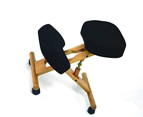 Siège Ergonomique - Chaise Assis sur Genoux en Bois Pliable et Réglable - Tabouret de Bureau sur Roulettes - Soulage le Dos - Correction Posture - Coussins en Mousse - Ergo Accent