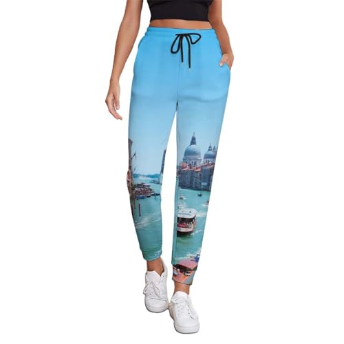 Qjjinxior Pantalon de jogging Venise Italie, pantalon de survêtement pour femme avec cordon de serrage pour l'entraînement, le salon, le sport, Venise...