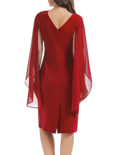Image of HELYO Women's Chiffon Cloak Sleeve Mini Cape Dress V-Back Semi-Formal Elegant Bodycon Wedding Guest Evening Cocktail Dresses