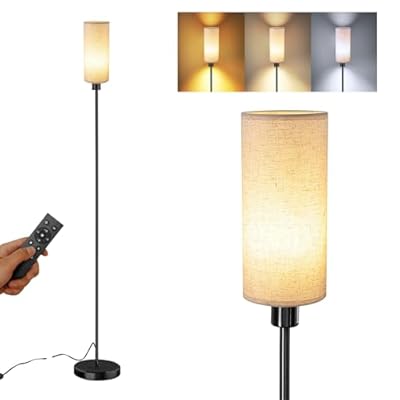 VEYFIY LED Floor Lamp with Remote &LED Bulb, Customizable Color Temperature (3000K-6000K), Black Pole with Lampshade, Modern Slim Floor Lamp for Living Room, Bedroom, Office, and Kids Room (Black)