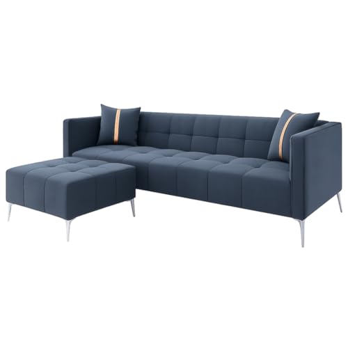 Image of Furny Homeland 4 Seater Fabric Sofa Set with Ottoman (Grey) | Soft Velvet Fabric | Modern Design | Comfortable Seating | Living Room Furniture
