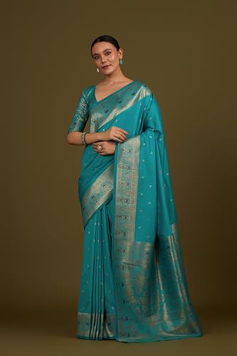 Image of Monjolika Fashion Women's Pure Kanjivaram Style Banarasi Soft Silk Saree With Blouse For Wedding