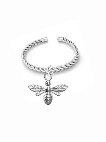Royal Crystals Stackable Ring Open Adjustable Mid Bee Ring Twisted with a Dangling Bee Charm Made with Sterling Silver 925 for Teen Girls and Women