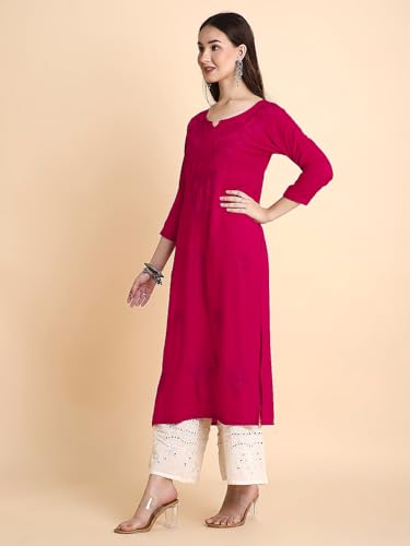 Image of RATAN Rayon Straight Lucknowi Chikankari Ethnic Wear Kurta for Women