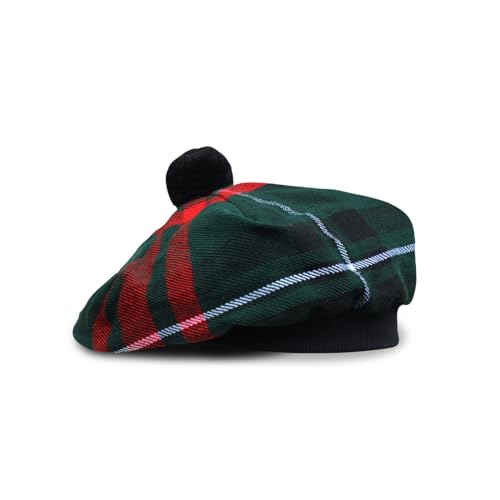 Image of Scottish Tam O' Shanter Hat Tartan Bonnet Pom Pom Wool Flat Cap One Size
