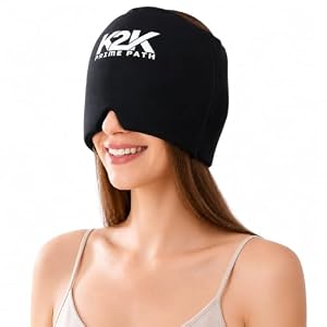 Migraine Headache Relief Cap, 360 Degree Full Coverage Head Ice Pack Wrap for Migraine, Headache and Tension Relief Eye Mask, Hot and Cold Therapy Gel Ice cap for Stress Hangover, Improve Sleep, Black