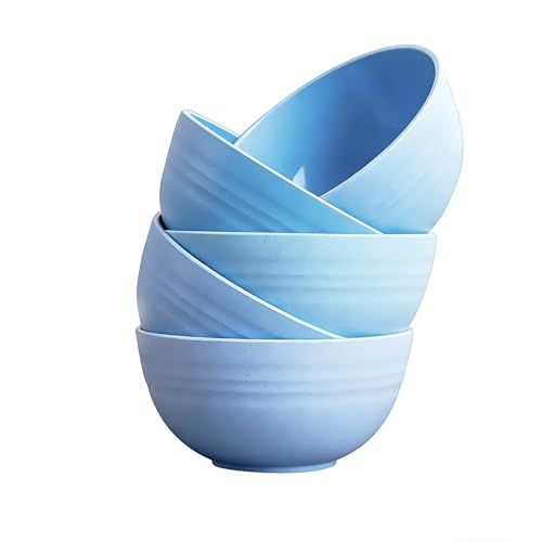 Image of 5.9 inch Bowls , Lightweight Plastic Bowls Set Unbreakable Dinnerware(Blue)