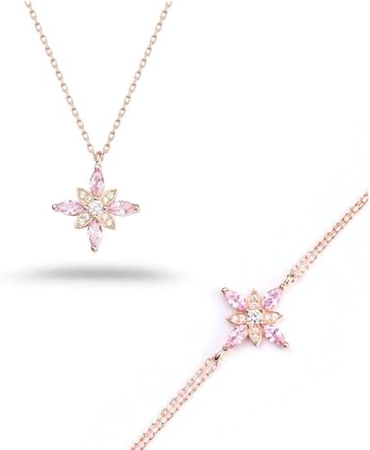 Madam Matmazel Umut Çiçeği Gümüş Takı Set, Rose Kaplama, 925 Ayar, Hediyelik, Kız, Arkadaş, Eş, Kadın Sevgili (Pembe- Beyaz Taşlı) - Görsel 1