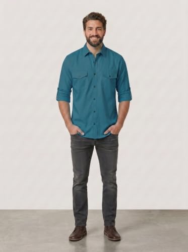 Image of Men's Firozi Double Flap Pocket | Regular Fit S Size | Solid Spread Collar | Versatile Everyday Office Wear Comfortable |Stylish Design | Shirt