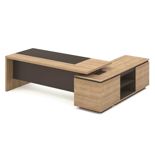 Image of Director & Executive L-Shape Table for Office & Writing Desk Made in Particle Board Multi-Functional Wire with Charcoal Black Panel 5-Year Warranty & Free Assembly (LDL-575)
