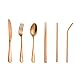 Rose gold Travel flatware set with Case Stainless Steel silverware Tableware Set,Include Knife/Fork/Spoon/Straw (Portable Rose gold)