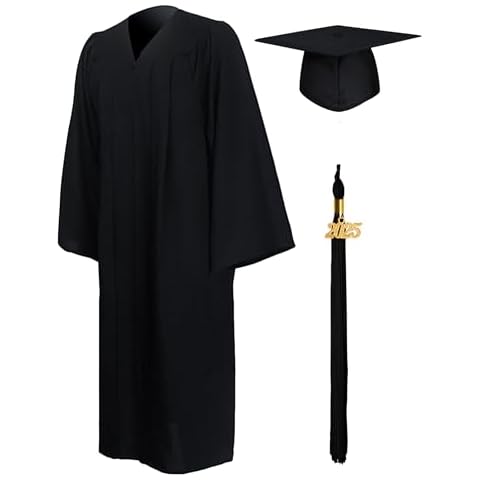 GraduationMall Matte Graduation Gown Cap Tassel Set 2025 for High School and Bachelor Black 51(5'6"-5'8") Cover