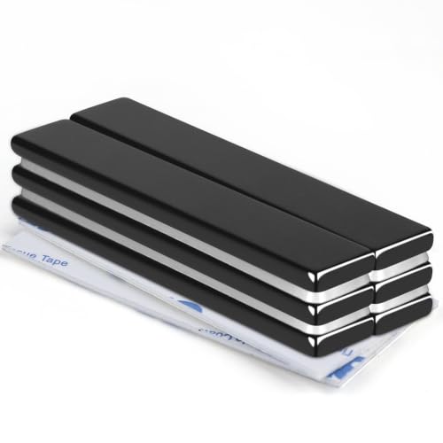 Image of MIKEDE 6 Pack Black Neodymium Bar Magnets Self Adhesive Backing 60x10x3mm
